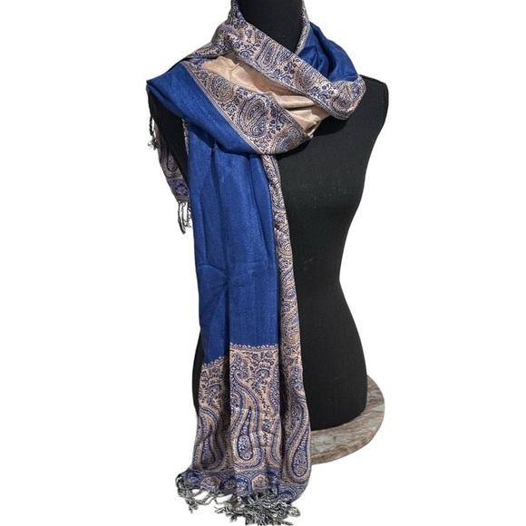 Elegant Shawl in Framed Navy Blue - Versatile Wrap, Poncho, or Cape Soft Rayon - Picture 7 of 16